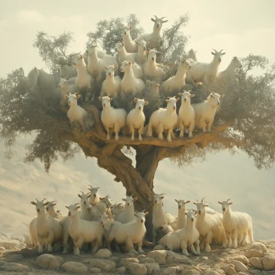 Desert Tree with Goats