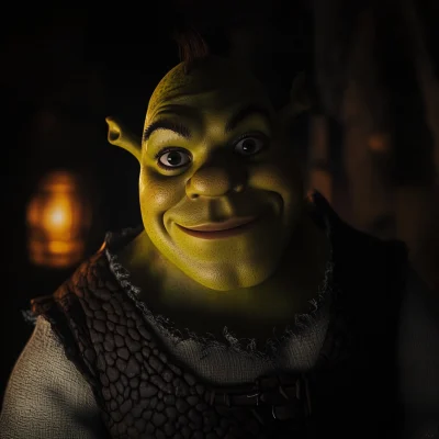 Smiling Shrek in Dim Light