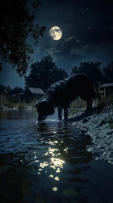 Serene Nighttime Dog