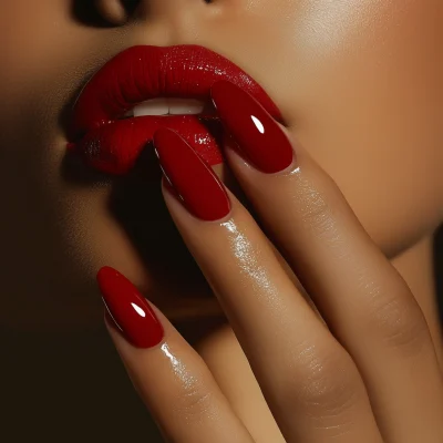 Close Up of Red Nails and Lips