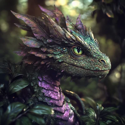 Green and Purple Dragon in Jungle