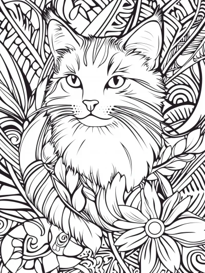 Tribal Cat Coloring Page