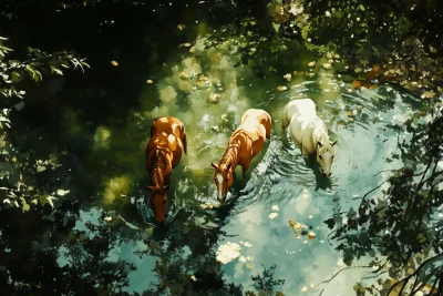 Majestic Horses Wading