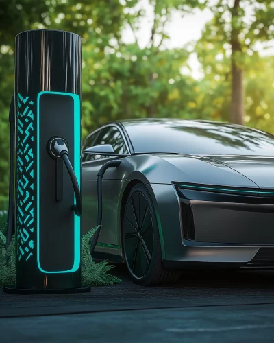 Sleek Electric Car at Charging Station