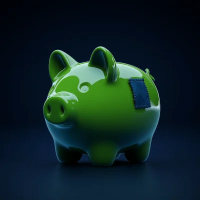 Green Piggy Bank with Crack