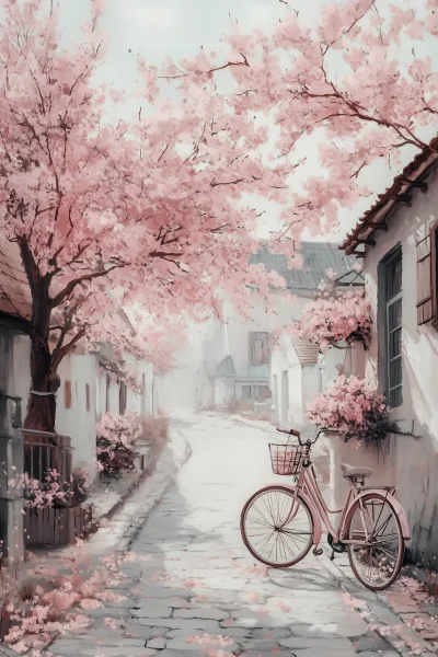 Vintage Bicycle by Cherry Blossoms