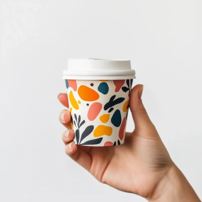 Hand Holding a Colorful Ceramic Cup