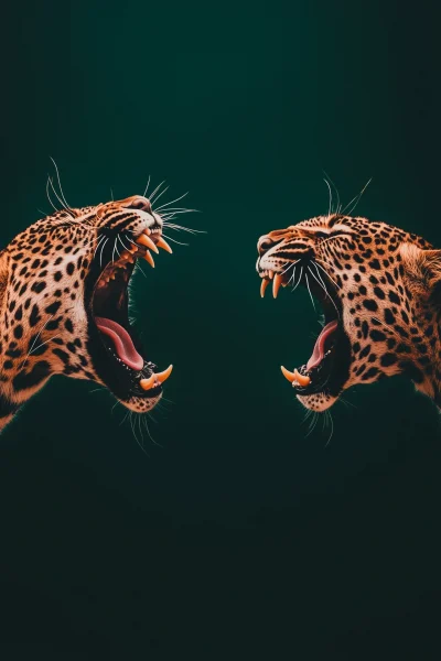 Three Leopards in Action