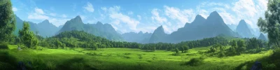 Green Fields with Mountains