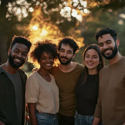 Diverse Group at Golden Hour