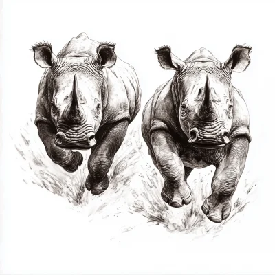 Vintage Rhinoceroses Sketch