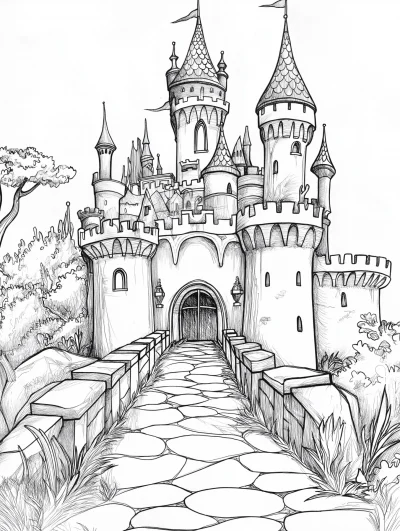 Fantasy Castle Line Drawing