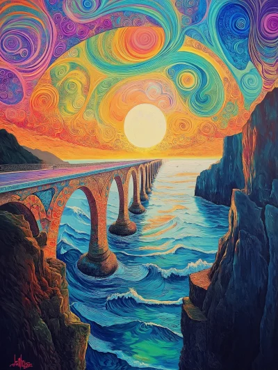 Psychedelic Bridge at Sunset