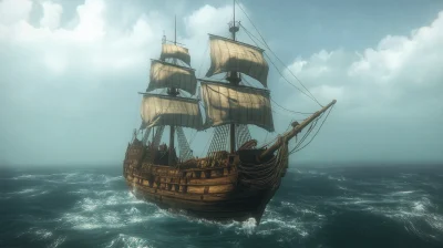 Historic Wooden Ship in the Ocean