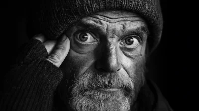 Black and White Portrait of a Poor Man