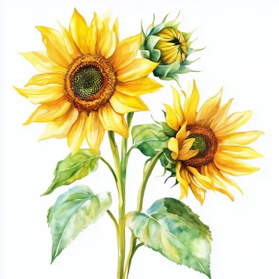 Bright Watercolor Sunflowers