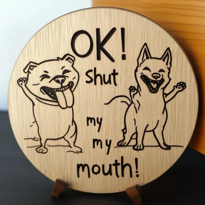 Angry Dog and Wooden Sign