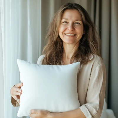 Smiling Woman with Pillow