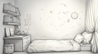 Minimalist Bedroom with Astronomy Theme