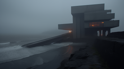 Burning Brutalist Building