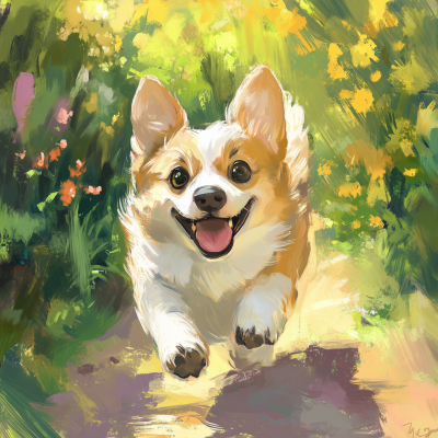 Cute Dog Running in Garden