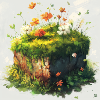 Moss and Flowers Illustration