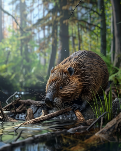 Beaver by the Stream