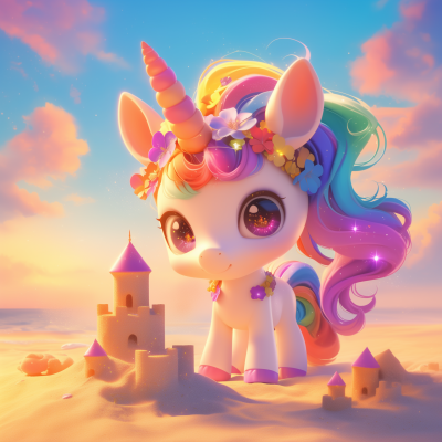 Cute Baby Unicorn at the Beach