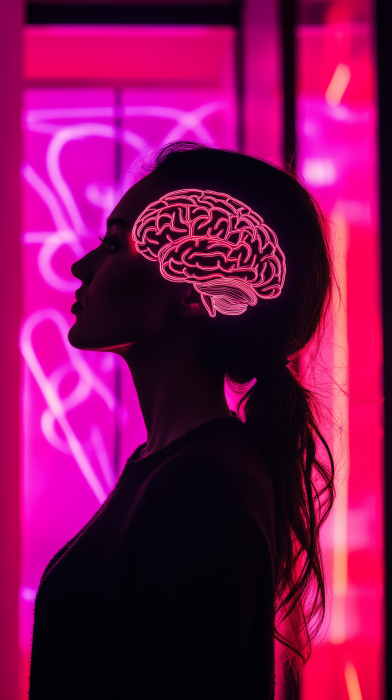 Silhouette of a Woman with Glowing Brain