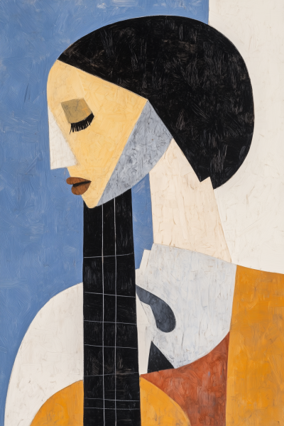 Cubist Female Figure Playing Guitar