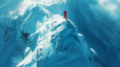 Lone Skier on Snowy Mountain