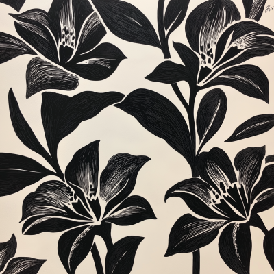 Black Floral Lino Cut