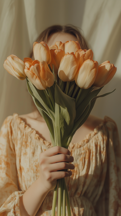 Woman with Tulip Bouquet
