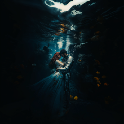 Knight and Sirene Underwater Embrace