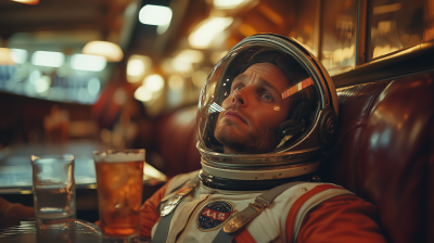 Depressed Astronaut in Cocktail Bar