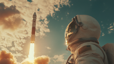1950s Astronaut and Rocket Launch