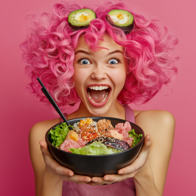 Girl Enjoying Poke Bowl