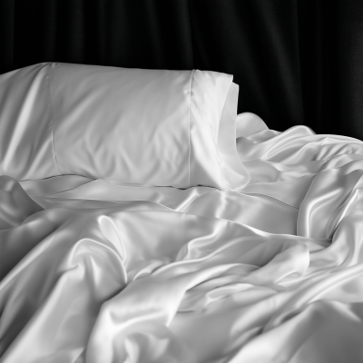 Silk Sheets on Unmade Bed