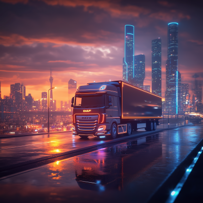 Futuristic Truck in Dynamic City