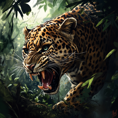 Angry Leopard in Rainforest