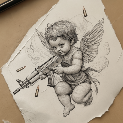 Tattoo Design of Cupid with AK