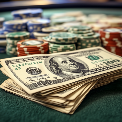 Poker Table with $100 Notes