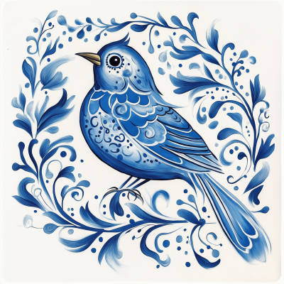 Blue Talavera Bird Tattoo Stencil