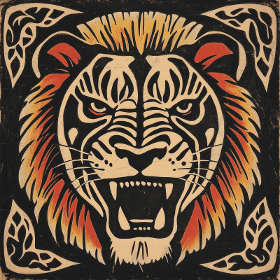 Lion in Linocut Style