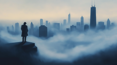 Wanderer Above the Sea of Fog with Chicago Skyline