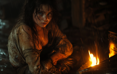 Gothic Woman by the Fire