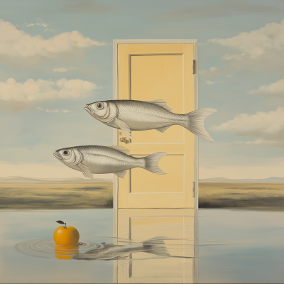 Surreal Landscape with Floating Elements