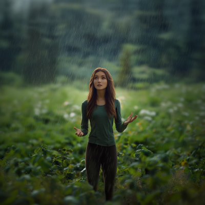 Young Woman in Spring Landscape