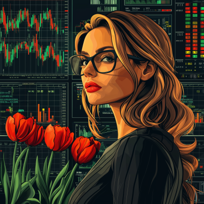 Financial Trader Woman with Tulips