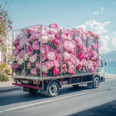 Pink Peonies Truck on Crimean Coast